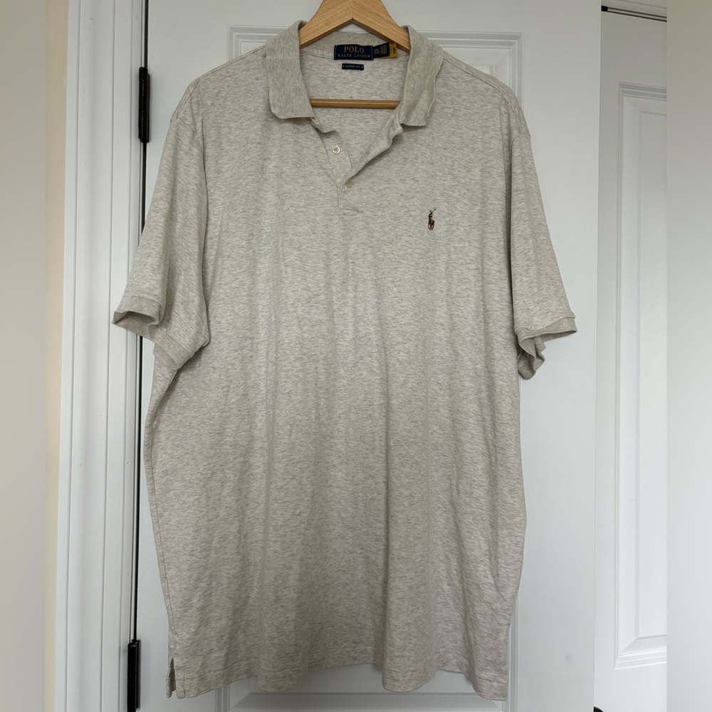 Polo Ralph Lauren Beige Oatmeal Heather Classic Fit Polo Shirt Short Sleeve XXL